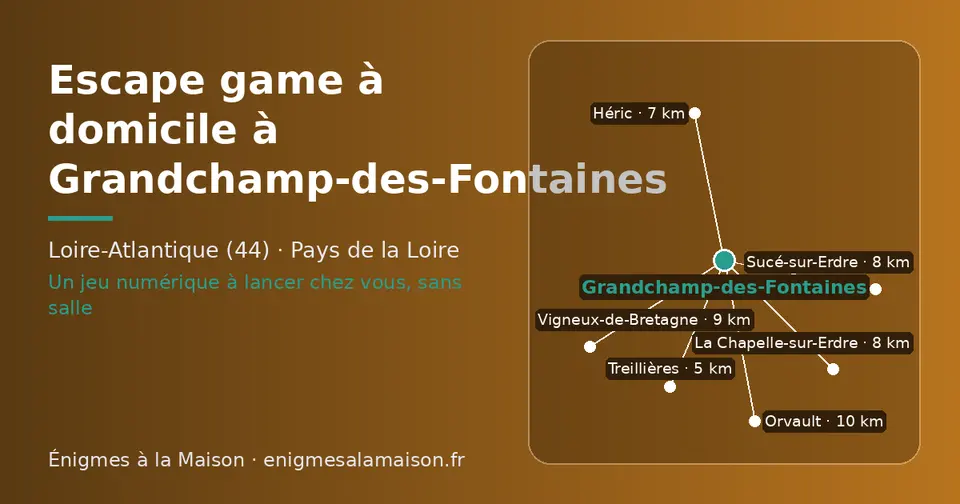 Carte schématique : Grandchamp-des-Fontaines et les communes voisines présentées sur ce site (Treillières, Héric, Sucé-sur-Erdre, La Chapelle-sur-Erdre, Vigneux-de-Bretagne, Orvault)