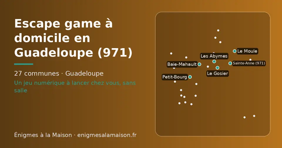 Carte schématique des 27 communes de la Guadeloupe présentées sur ce site