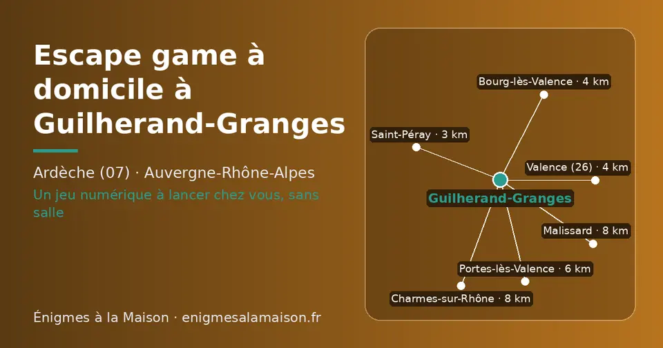 Carte schématique : Guilherand-Granges et les communes voisines présentées sur ce site (Saint-Péray, Valence (26), Bourg-lès-Valence, Portes-lès-Valence, Charmes-sur-Rhône, Malissard)