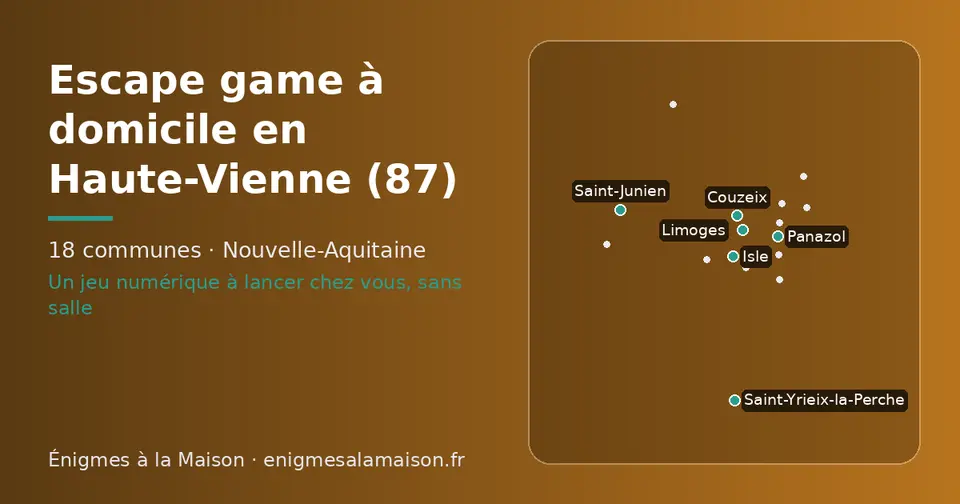 Carte schématique des 18 communes de la Haute-Vienne présentées sur ce site