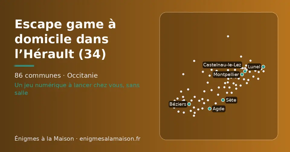 Carte schématique des 86 communes de l’Hérault présentées sur ce site