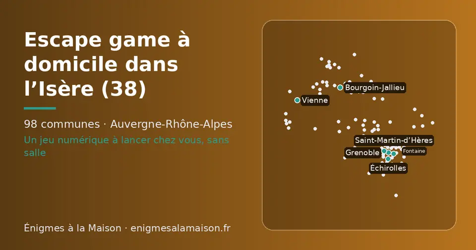 Carte schématique des 98 communes de l’Isère présentées sur ce site