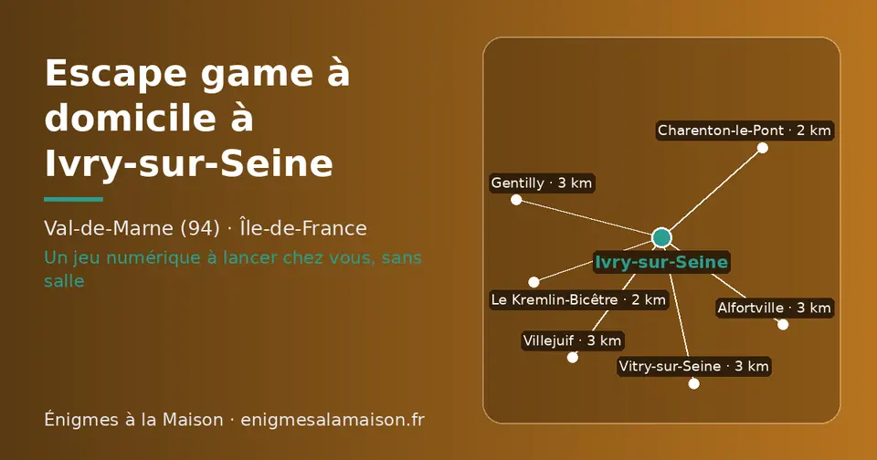 Carte schématique : Ivry-sur-Seine et les communes voisines présentées sur ce site (Charenton-le-Pont, Le Kremlin-Bicêtre, Vitry-sur-Seine, Villejuif, Alfortville, Gentilly)