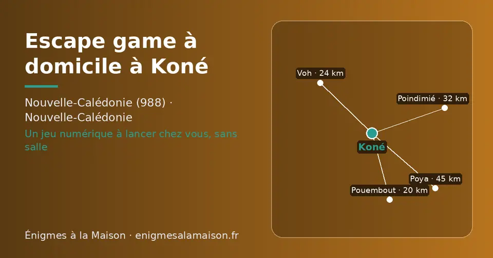 Carte schématique : Koné et les communes voisines présentées sur ce site (Pouembout, Voh, Poindimié, Poya)