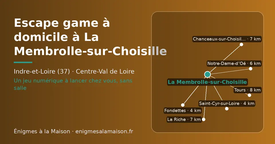 Carte schématique : La Membrolle-sur-Choisille et les communes voisines présentées sur ce site (Saint-Cyr-sur-Loire, Fondettes, Notre-Dame-d’Oé, Chanceaux-sur-Choisille, La Riche, Tours)