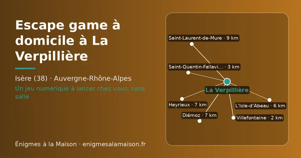 Carte schématique : La Verpillière et les communes voisines présentées sur ce site (Villefontaine, Saint-Quentin-Fallavier, L’Isle-d’Abeau, Diémoz, Heyrieux, Saint-Laurent-de-Mure)