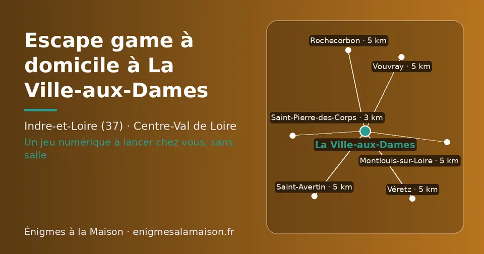 Carte schématique : La Ville-aux-Dames et les communes voisines présentées sur ce site (Saint-Pierre-des-Corps, Saint-Avertin, Rochecorbon, Vouvray, Montlouis-sur-Loire, Véretz)