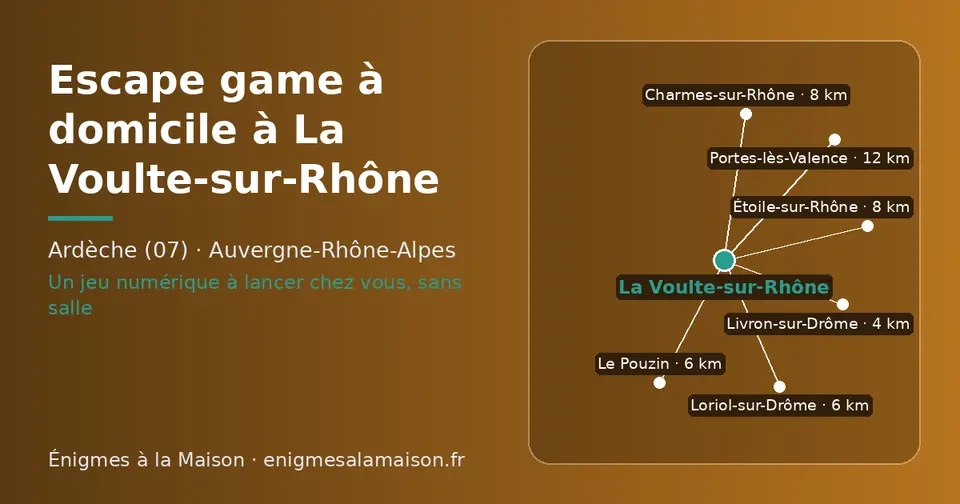 Carte schématique : La Voulte-sur-Rhône et les communes voisines présentées sur ce site (Livron-sur-Drôme, Le Pouzin, Loriol-sur-Drôme, Charmes-sur-Rhône, Étoile-sur-Rhône, Portes-lès-Valence)