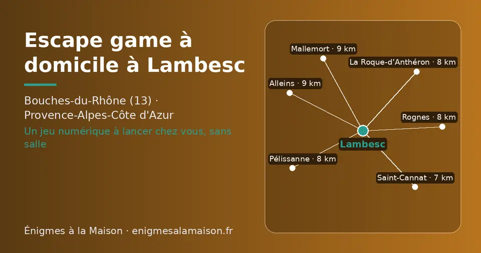 Carte schématique : Lambesc et les communes voisines présentées sur ce site (Saint-Cannat, Pélissanne, La Roque-d’Anthéron, Rognes, Mallemort, Alleins)