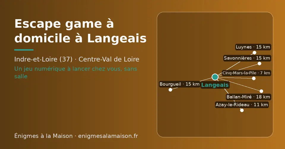 Carte schématique : Langeais et les communes voisines présentées sur ce site (Cinq-Mars-la-Pile, Azay-le-Rideau, Savonnières, Luynes, Bourgueil, Ballan-Miré)
