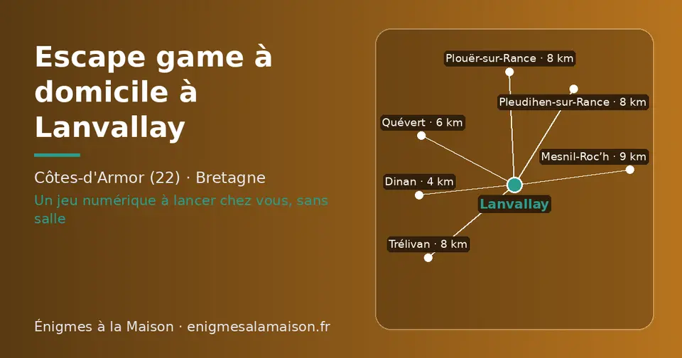 Carte schématique : Lanvallay et les communes voisines présentées sur ce site (Dinan, Quévert, Pleudihen-sur-Rance, Trélivan, Plouër-sur-Rance, Mesnil-Roc’h)