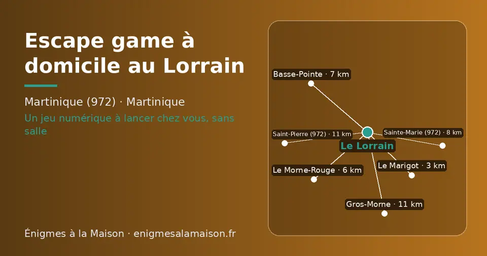 Carte schématique : Le Lorrain et les communes voisines présentées sur ce site (Le Marigot, Le Morne-Rouge, Basse-Pointe, Sainte-Marie (972), Saint-Pierre (972), Gros-Morne)