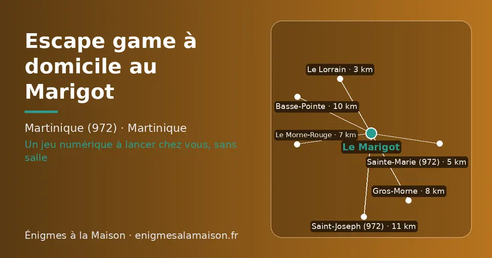 Carte schématique : Le Marigot et les communes voisines présentées sur ce site (Le Lorrain, Sainte-Marie (972), Le Morne-Rouge, Gros-Morne, Basse-Pointe, Saint-Joseph (972))