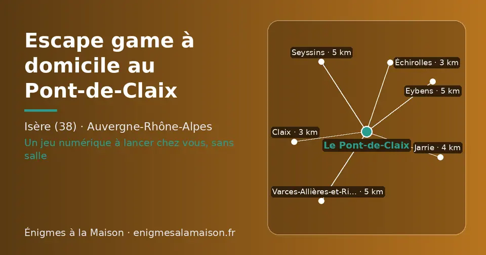 Carte schématique : Le Pont-de-Claix et les communes voisines présentées sur ce site (Échirolles, Claix, Jarrie, Varces-Allières-et-Risset, Seyssins, Eybens)