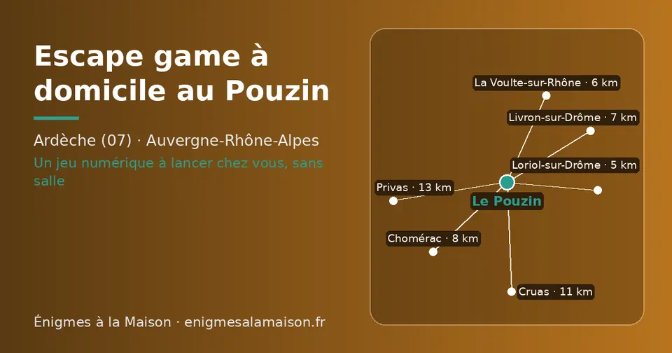Carte schématique : Le Pouzin et les communes voisines présentées sur ce site (Loriol-sur-Drôme, La Voulte-sur-Rhône, Livron-sur-Drôme, Chomérac, Cruas, Privas)