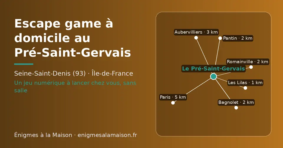 Carte schématique : Le Pré-Saint-Gervais et les communes voisines présentées sur ce site (Les Lilas, Bagnolet, Pantin, Romainville, Aubervilliers, Paris)