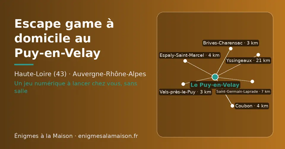 Carte schématique : Le Puy-en-Velay et les communes voisines présentées sur ce site (Brives-Charensac, Vals-près-le-Puy, Espaly-Saint-Marcel, Coubon, Saint-Germain-Laprade, Yssingeaux)