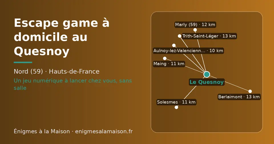 Carte schématique : Le Quesnoy et les communes voisines présentées sur ce site (Aulnoy-lez-Valenciennes, Maing, Solesmes, Marly (59), Berlaimont, Trith-Saint-Léger)