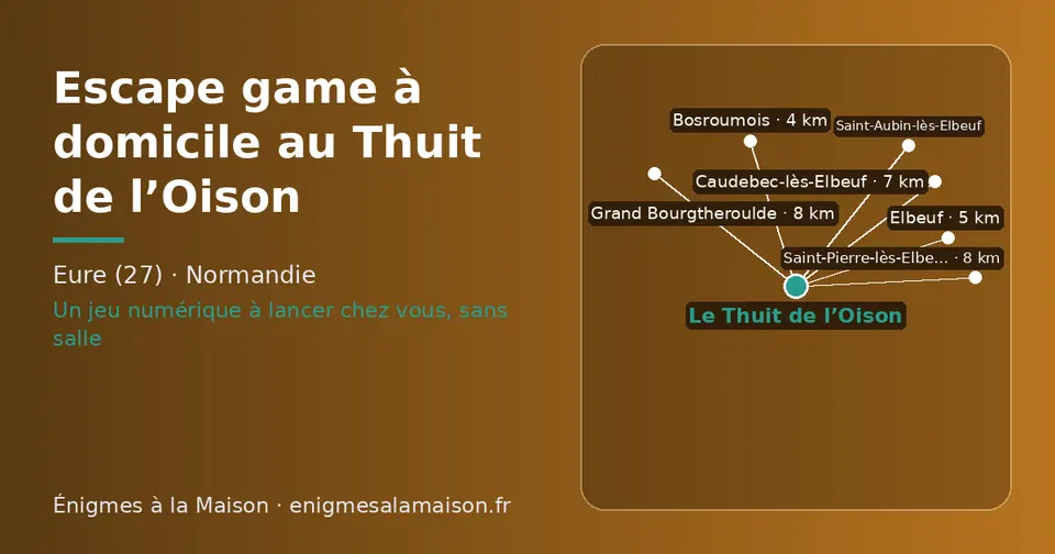 Carte schématique : Le Thuit de l’Oison et les communes voisines présentées sur ce site (Bosroumois, Elbeuf, Caudebec-lès-Elbeuf, Grand Bourgtheroulde, Saint-Aubin-lès-Elbeuf, Saint-Pierre-lès-Elbeuf)