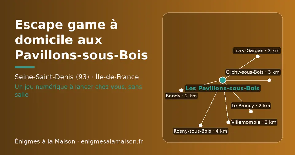 Carte schématique : Les Pavillons-sous-Bois et les communes voisines présentées sur ce site (Bondy, Le Raincy, Villemomble, Livry-Gargan, Clichy-sous-Bois, Rosny-sous-Bois)