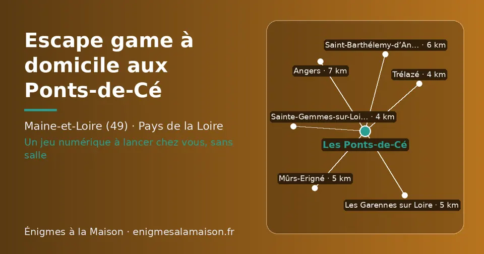Carte schématique : Les Ponts-de-Cé et les communes voisines présentées sur ce site (Trélazé, Sainte-Gemmes-sur-Loire, Mûrs-Erigné, Les Garennes sur Loire, Saint-Barthélemy-d’Anjou, Angers)