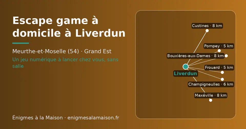 Carte schématique : Liverdun et les communes voisines présentées sur ce site (Pompey, Frouard, Champigneulles, Custines, Maxéville, Bouxières-aux-Dames)