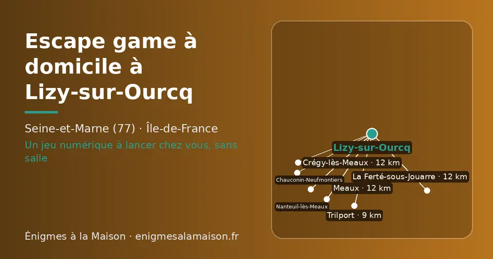 Carte schématique : Lizy-sur-Ourcq et les communes voisines présentées sur ce site (Trilport, Meaux, La Ferté-sous-Jouarre, Crégy-lès-Meaux, Nanteuil-lès-Meaux, Chauconin-Neufmontiers)
