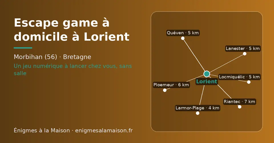 Carte schématique : Lorient et les communes voisines présentées sur ce site (Larmor-Plage, Locmiquélic, Lanester, Quéven, Ploemeur, Riantec)