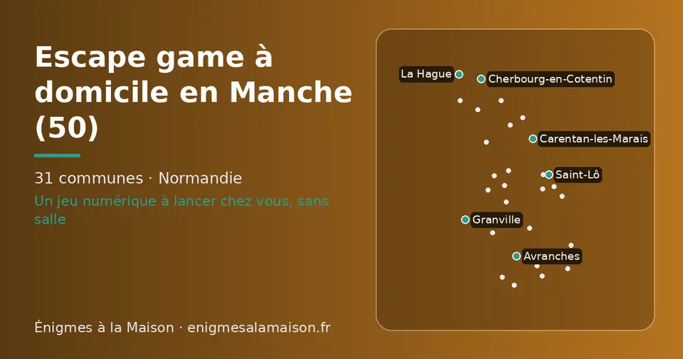 Carte schématique des 31 communes de la Manche présentées sur ce site