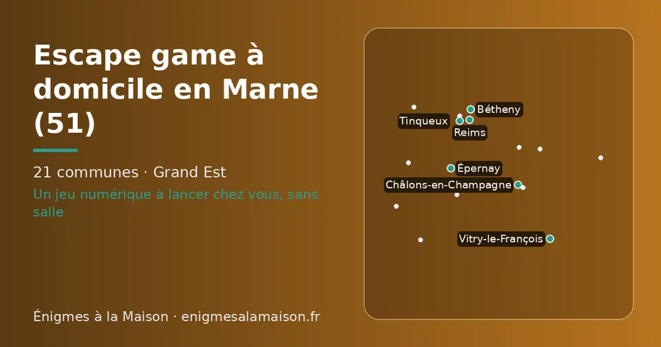 Carte schématique des 21 communes de la Marne présentées sur ce site