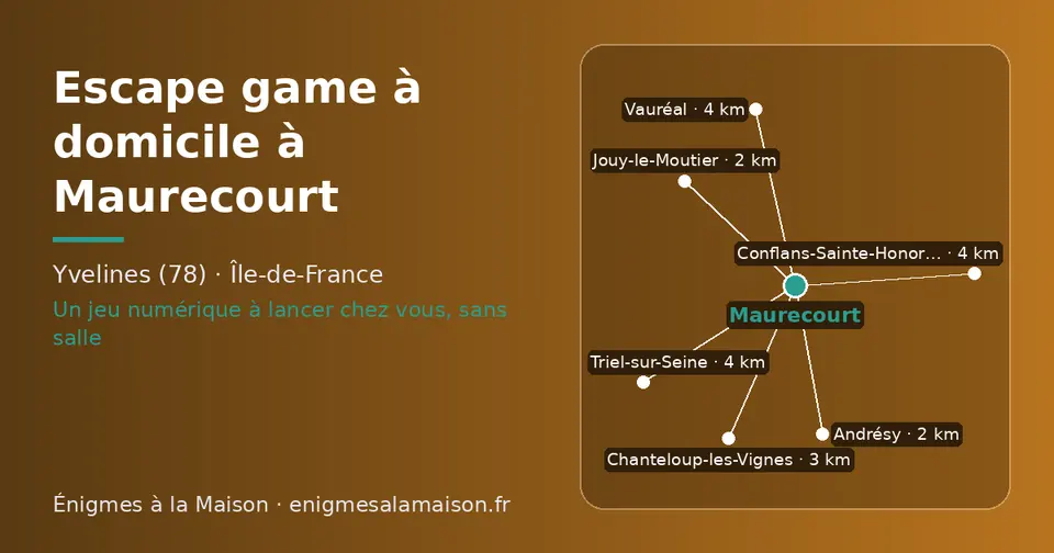 Carte schématique : Maurecourt et les communes voisines présentées sur ce site (Jouy-le-Moutier, Andrésy, Chanteloup-les-Vignes, Vauréal, Conflans-Sainte-Honorine, Triel-sur-Seine)