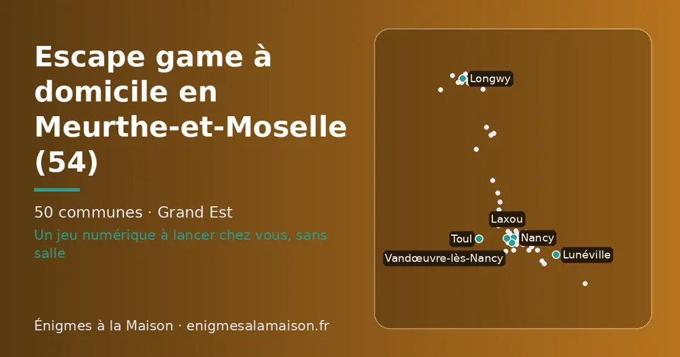 Carte schématique des 50 communes de la Meurthe-et-Moselle présentées sur ce site