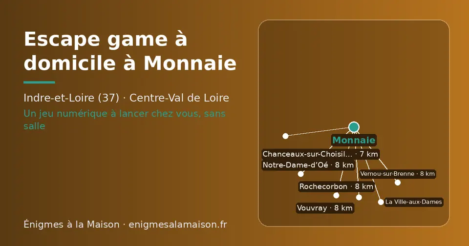 Carte schématique : Monnaie et les communes voisines présentées sur ce site (Chanceaux-sur-Choisille, Notre-Dame-d’Oé, Rochecorbon, Vouvray, Vernou-sur-Brenne, La Ville-aux-Dames)