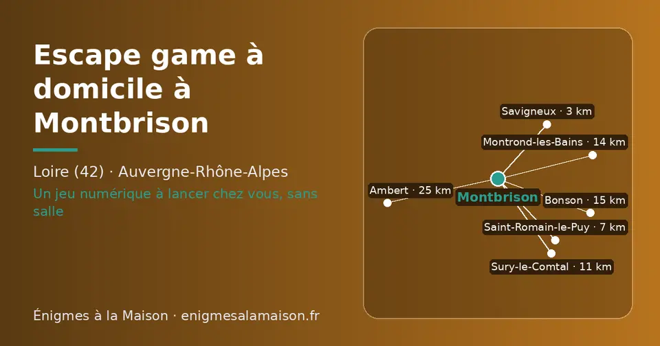 Carte schématique : Montbrison et les communes voisines présentées sur ce site (Savigneux, Saint-Romain-le-Puy, Sury-le-Comtal, Montrond-les-Bains, Bonson, Ambert)