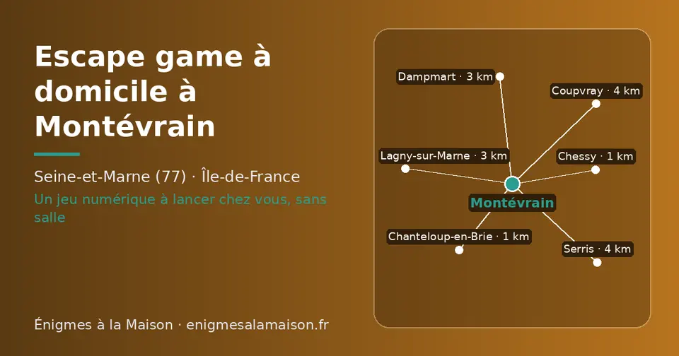 Carte schématique : Montévrain et les communes voisines présentées sur ce site (Chanteloup-en-Brie, Chessy, Dampmart, Lagny-sur-Marne, Serris, Coupvray)