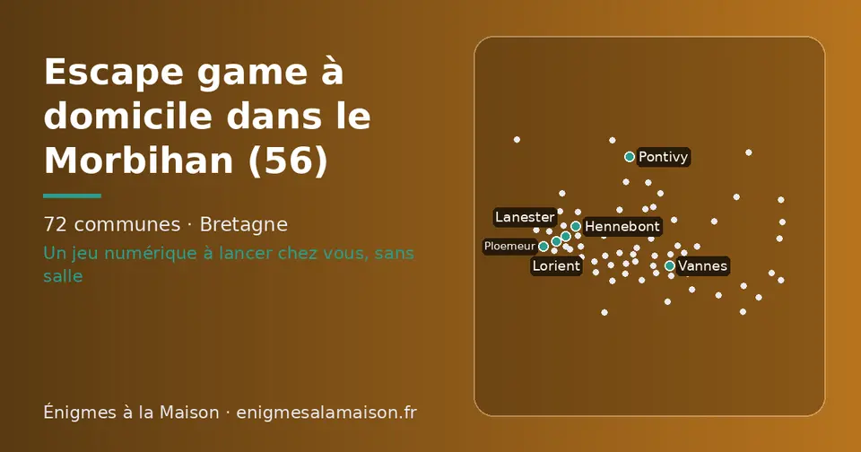 Carte schématique des 72 communes du Morbihan présentées sur ce site