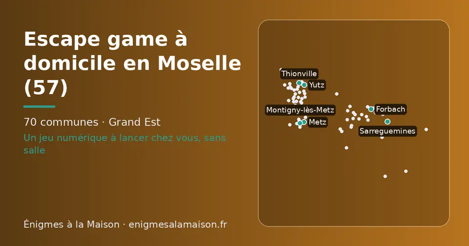 Carte schématique des 70 communes de la Moselle présentées sur ce site