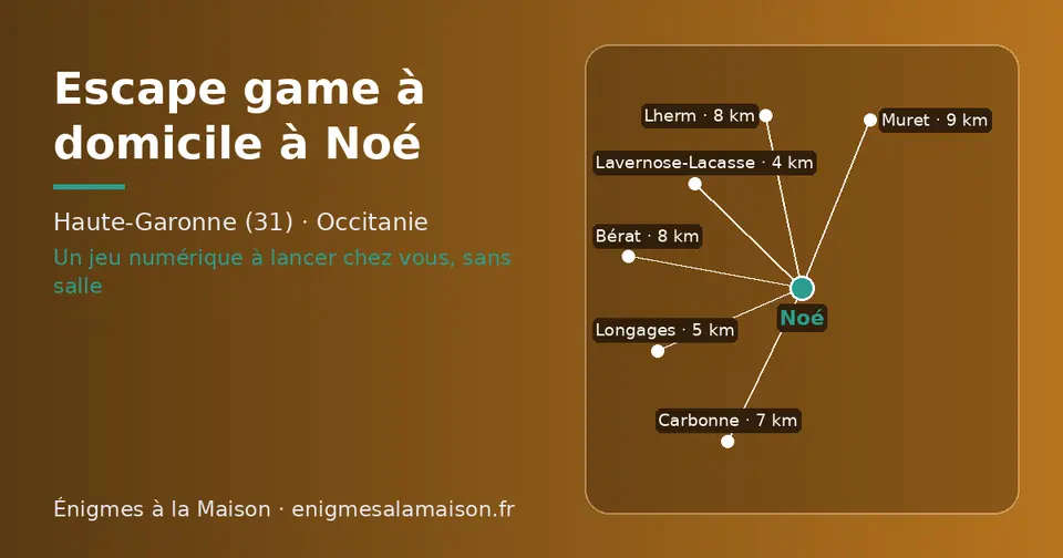 Carte schématique : Noé et les communes voisines présentées sur ce site (Lavernose-Lacasse, Longages, Carbonne, Lherm, Bérat, Muret)