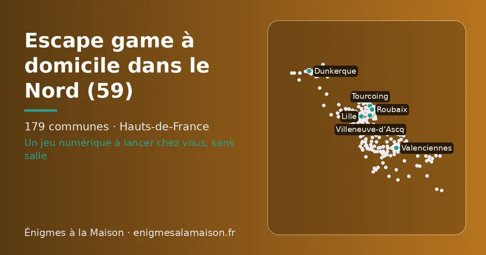 Carte schématique des 179 communes du Nord présentées sur ce site