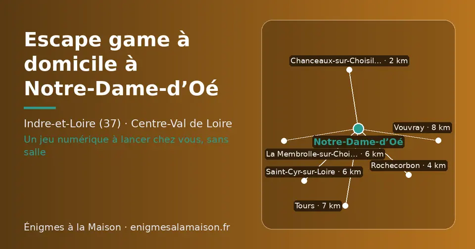 Carte schématique : Notre-Dame-d’Oé et les communes voisines présentées sur ce site (Chanceaux-sur-Choisille, Rochecorbon, Saint-Cyr-sur-Loire, La Membrolle-sur-Choisille, Tours, Vouvray)