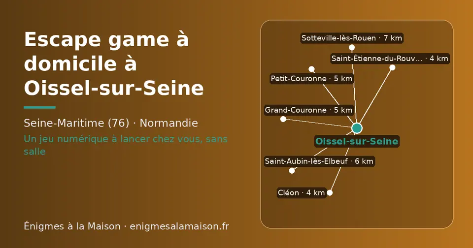 Carte schématique : Oissel-sur-Seine et les communes voisines présentées sur ce site (Cléon, Saint-Étienne-du-Rouvray, Grand-Couronne, Petit-Couronne, Saint-Aubin-lès-Elbeuf, Sotteville-lès-Rouen)