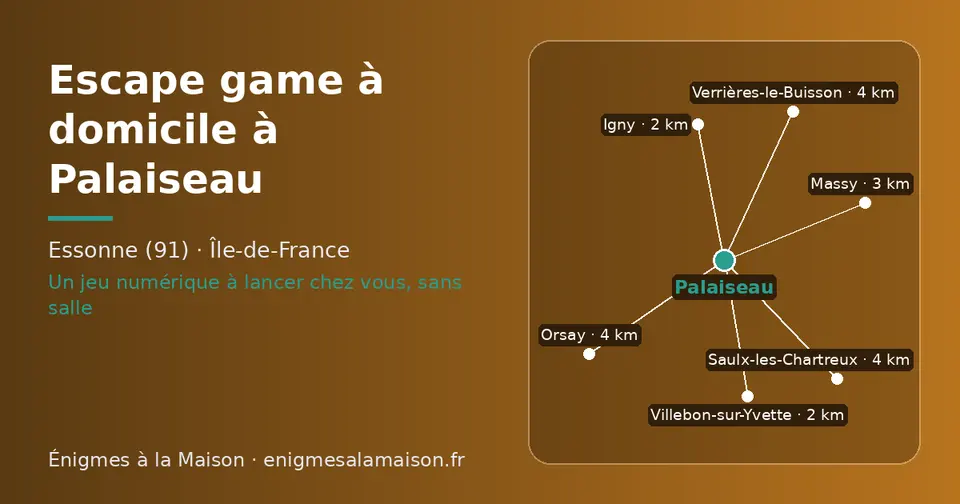 Carte schématique : Palaiseau et les communes voisines présentées sur ce site (Villebon-sur-Yvette, Igny, Massy, Orsay, Saulx-les-Chartreux, Verrières-le-Buisson)