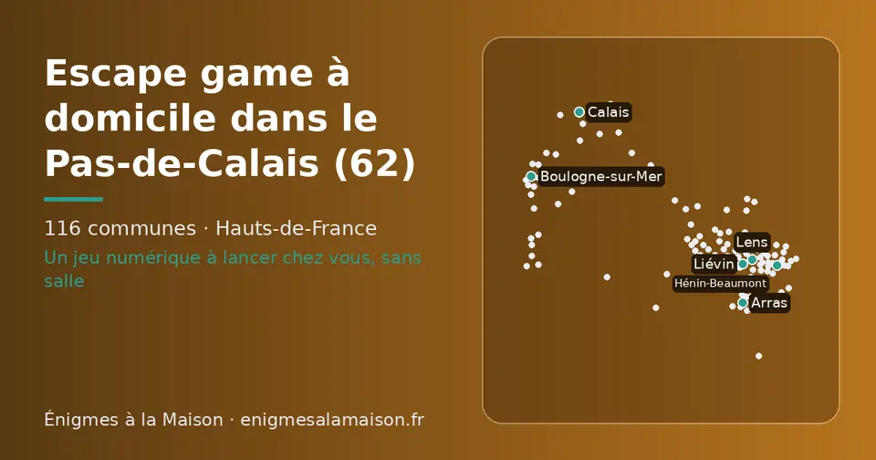 Carte schématique des 116 communes du Pas-de-Calais présentées sur ce site