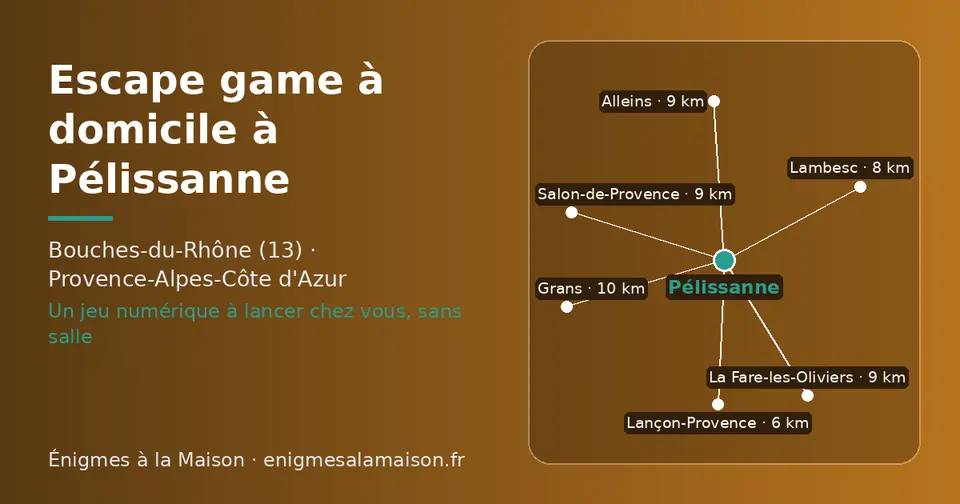 Carte schématique : Pélissanne et les communes voisines présentées sur ce site (Lançon-Provence, Lambesc, Alleins, La Fare-les-Oliviers, Salon-de-Provence, Grans)