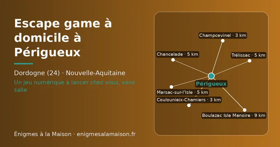 Carte schématique : Périgueux et les communes voisines présentées sur ce site (Champcevinel, Coulounieix-Chamiers, Chancelade, Marsac-sur-l’Isle, Trélissac, Boulazac Isle Manoire)