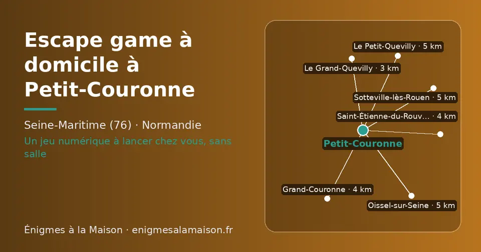 Carte schématique : Petit-Couronne et les communes voisines présentées sur ce site (Le Grand-Quevilly, Grand-Couronne, Saint-Étienne-du-Rouvray, Le Petit-Quevilly, Oissel-sur-Seine, Sotteville-lès-Rouen)