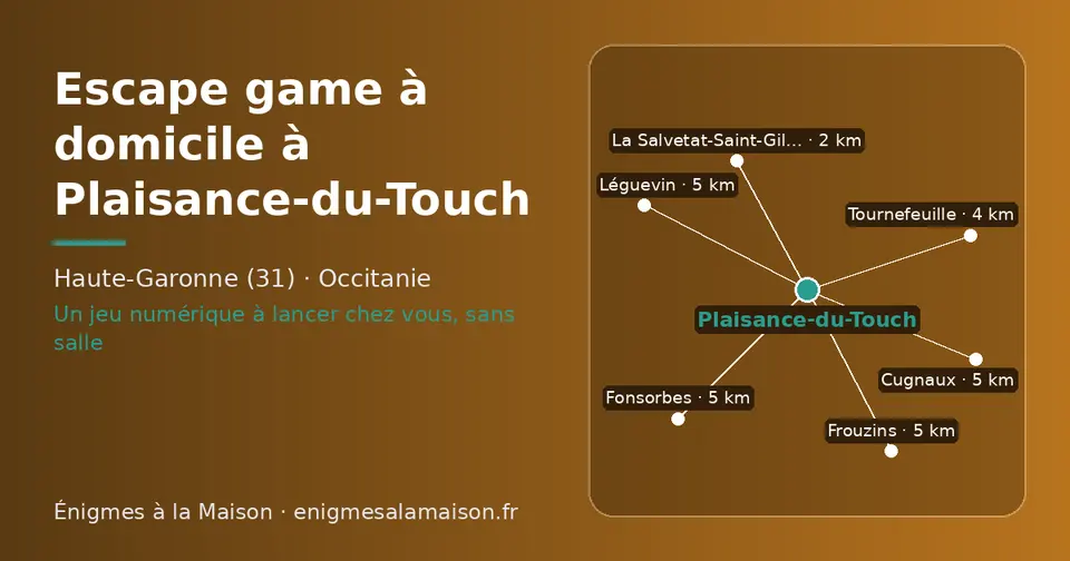 Carte schématique : Plaisance-du-Touch et les communes voisines présentées sur ce site (La Salvetat-Saint-Gilles, Tournefeuille, Fonsorbes, Frouzins, Léguevin, Cugnaux)