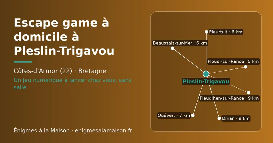 Carte schématique : Pleslin-Trigavou et les communes voisines présentées sur ce site (Plouër-sur-Rance, Pleurtuit, Beaussais-sur-Mer, Quévert, Dinan, Pleudihen-sur-Rance)