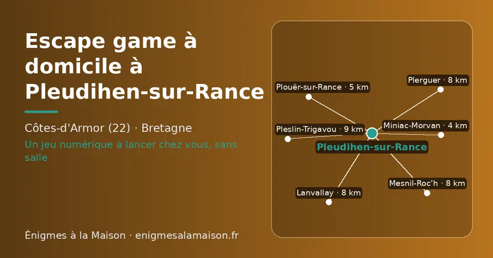 Carte schématique : Pleudihen-sur-Rance et les communes voisines présentées sur ce site (Miniac-Morvan, Plouër-sur-Rance, Plerguer, Mesnil-Roc’h, Lanvallay, Pleslin-Trigavou)