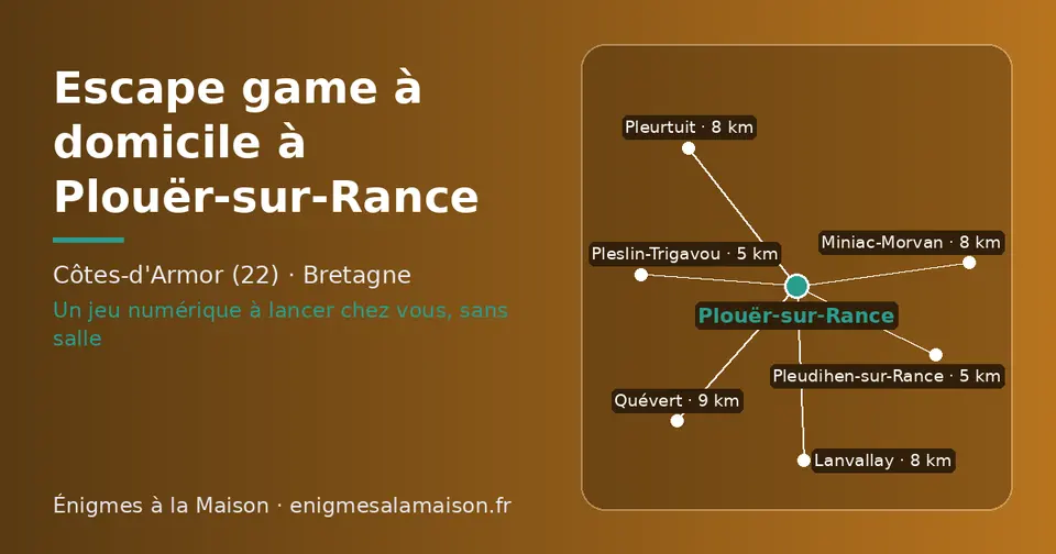 Carte schématique : Plouër-sur-Rance et les communes voisines présentées sur ce site (Pleudihen-sur-Rance, Pleslin-Trigavou, Pleurtuit, Lanvallay, Miniac-Morvan, Quévert)
